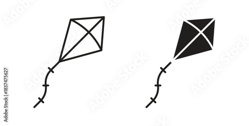 Kite icons, vector design. Silhouette and stroke icon collection