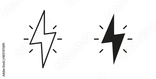 Lightning bolt icons, vector design. Silhouette and stroke icon collection