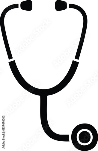 Black stethoscope icon representing medical examination and healthcare equipment.