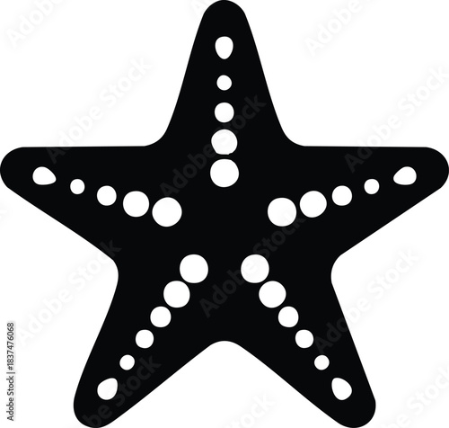 Black starfish silhouette with white spots on a clean white background.