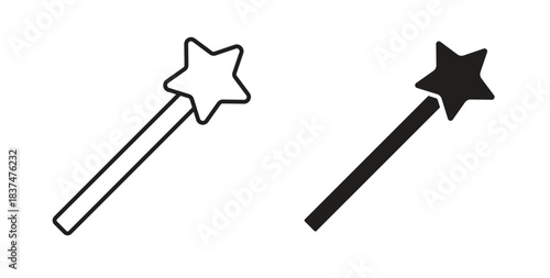 Magic wand icons, vector design. Silhouette and stroke icon collection