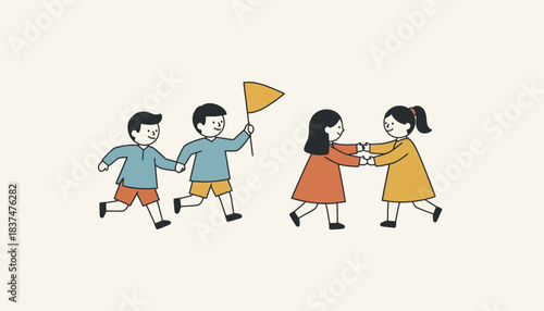 A group of children playing traditional games during the festivities embodying joy and the innocence of family bonds.