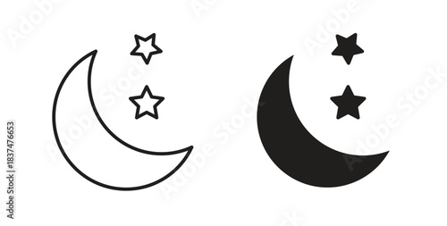 Moon icons, vector design. Silhouette and stroke icon collection