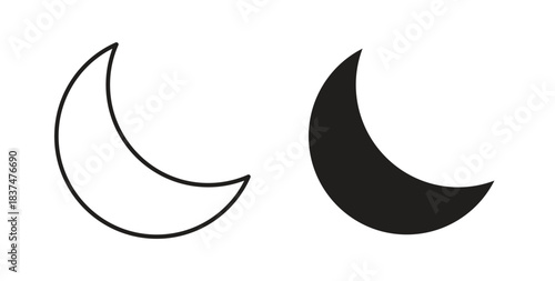 Moon icons, vector design. Silhouette and stroke icon collection