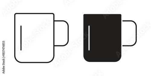 Mug icons, vector design. Silhouette and stroke icon collection
