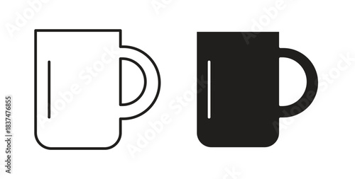 Mug icons, vector design. Silhouette and stroke icon collection