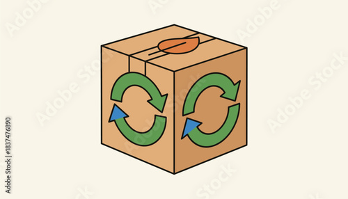 A cardboard box with recycling arrows highlighting the importance of repurposing packaging materials.