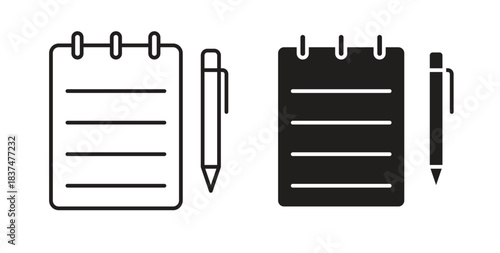 Notepad icons, vector design. Silhouette and stroke icon collection