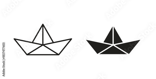 Paper boat icons, vector design. Silhouette and stroke icon collection