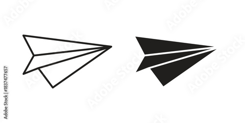 Paper plane icons, vector design. Silhouette and stroke icon collection