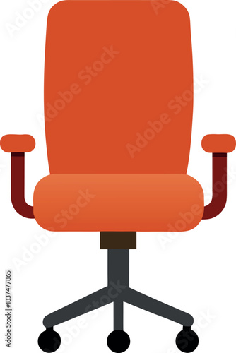 Red Office Desk Chair with High Backrest, Curved Armrests, and Black Wheeled Base Illustration