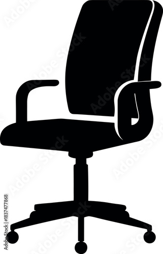 Black Silhouette of Ergonomic Office Desk Chair with High Backrest and Armrests Illustration