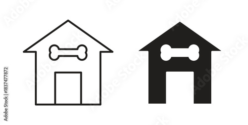 Pet house icons, vector design. Silhouette and stroke icon collection
