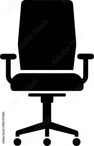 Black Silhouette of High Back Office Desk Chair with Armrests and Wheeled Base Illustration