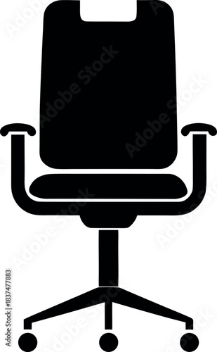 Black Silhouette of Ergonomic Desk Chair with High Backrest Armrests and Cutout Design Illustration