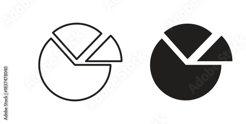 Pie chart icons, vector design. Silhouette and stroke icon collection