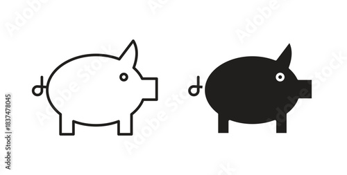 Piggy bank icons, vector design. Silhouette and stroke icon collection