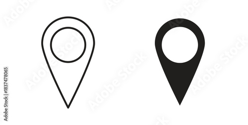 Pin icons, vector design. Silhouette and stroke icon collection