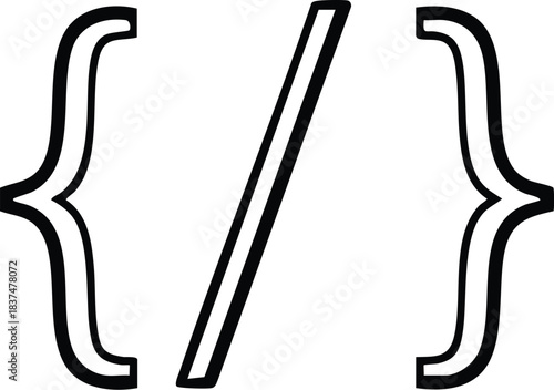Code symbol with brackets and slash representing programming language syntax.
