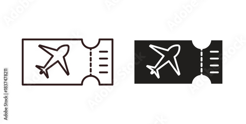 Plane Ticket icons, vector design. Silhouette and stroke icon collection