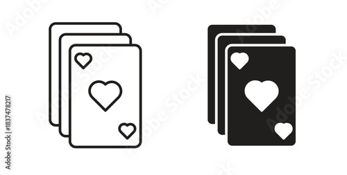Playing cards icons, vector design. Silhouette and stroke icon collection