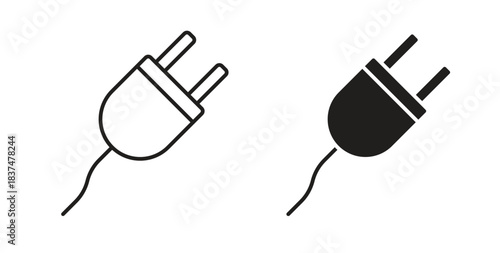 Plug icons, vector design. Silhouette and stroke icon collection