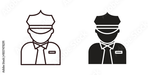 Police icons, vector design. Silhouette and stroke icon collection