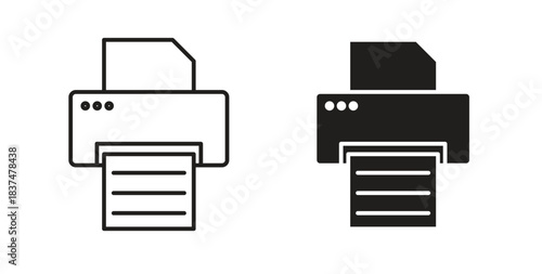 Print button icons, vector design. Silhouette and stroke icon collection