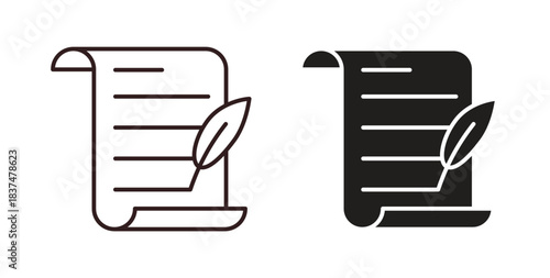 Quill icons, vector design. Silhouette and stroke icon collection