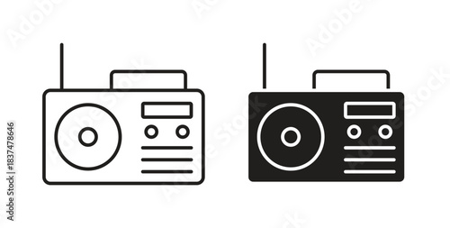 Radio icons, vector design. Silhouette and stroke icon collection