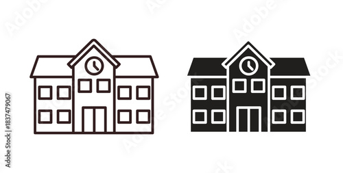 school icons, vector design. Silhouette and stroke icon collection