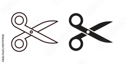 Scissor icons, vector design. Silhouette and stroke icon collection