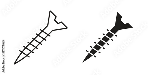 Screw icons, vector design. Silhouette and stroke icon collection