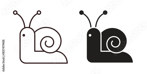 Snail icons, vector design. Silhouette and stroke icon collection