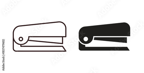 Stapler icons, vector design. Silhouette and stroke icon collection