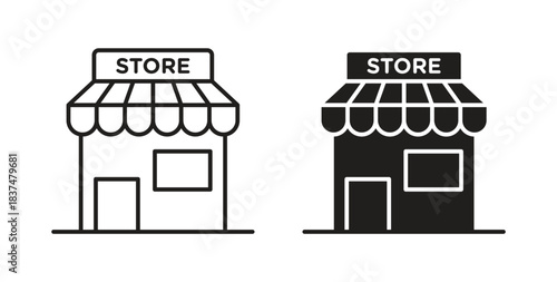 Store icons, vector design. Silhouette and stroke icon collection