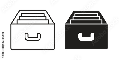 Store files icons, vector design. Silhouette and stroke icon collection