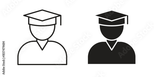 Student icons, vector design. Silhouette and stroke icon collection