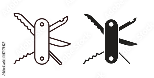 Swiss Knife icons, vector design. Silhouette and stroke icon collection