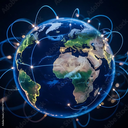 Global network concept with connected lines and nodes on earth