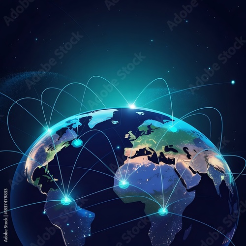 Global network concept with connected lines and nodes on earth