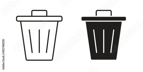 Trash Bin icons, vector design. Silhouette and stroke icon collection