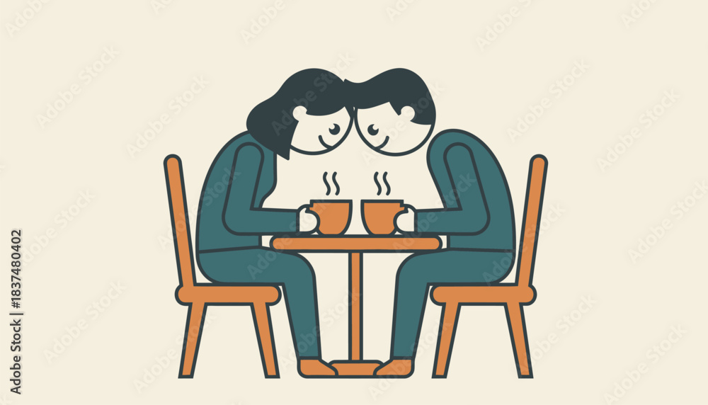 Fototapeta premium A quiet moment in a coffee shop where a couple leans in close over steaming mugs lost in conversation their eyes sparkling with connection.