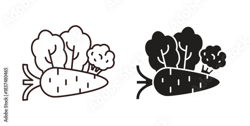 Vegetable icons, vector design. Silhouette and stroke icon collection