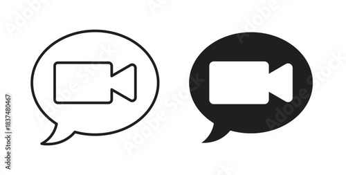 Video call icons, vector design. Silhouette and stroke icon collection