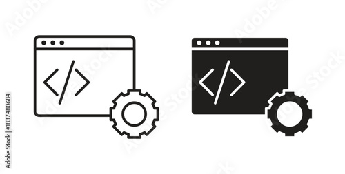 Web development icons, vector design. Silhouette and stroke icon collection