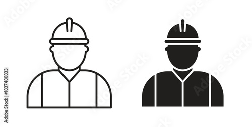 Worker icons, vector design. Silhouette and stroke icon collection