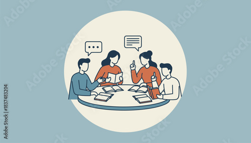 A book club discussing their favorite reads passionately with members debating different interpretations while respecting each others opinions.