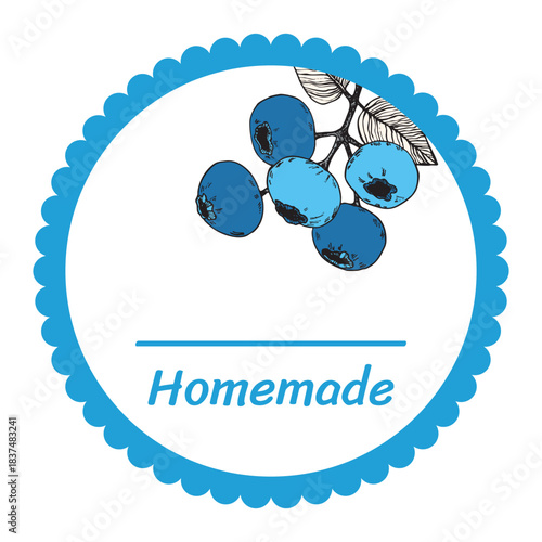 Template jam label design. Retro homemade label. Blueberry marmalade dessert product. Doodle vector illustration.