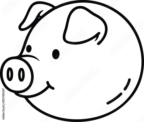 Simple black and white illustration of a cute pigs head profile.